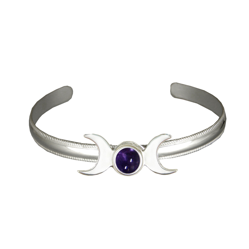 Sterling Silver Moon Phases Cuff Bracelet With Iolite